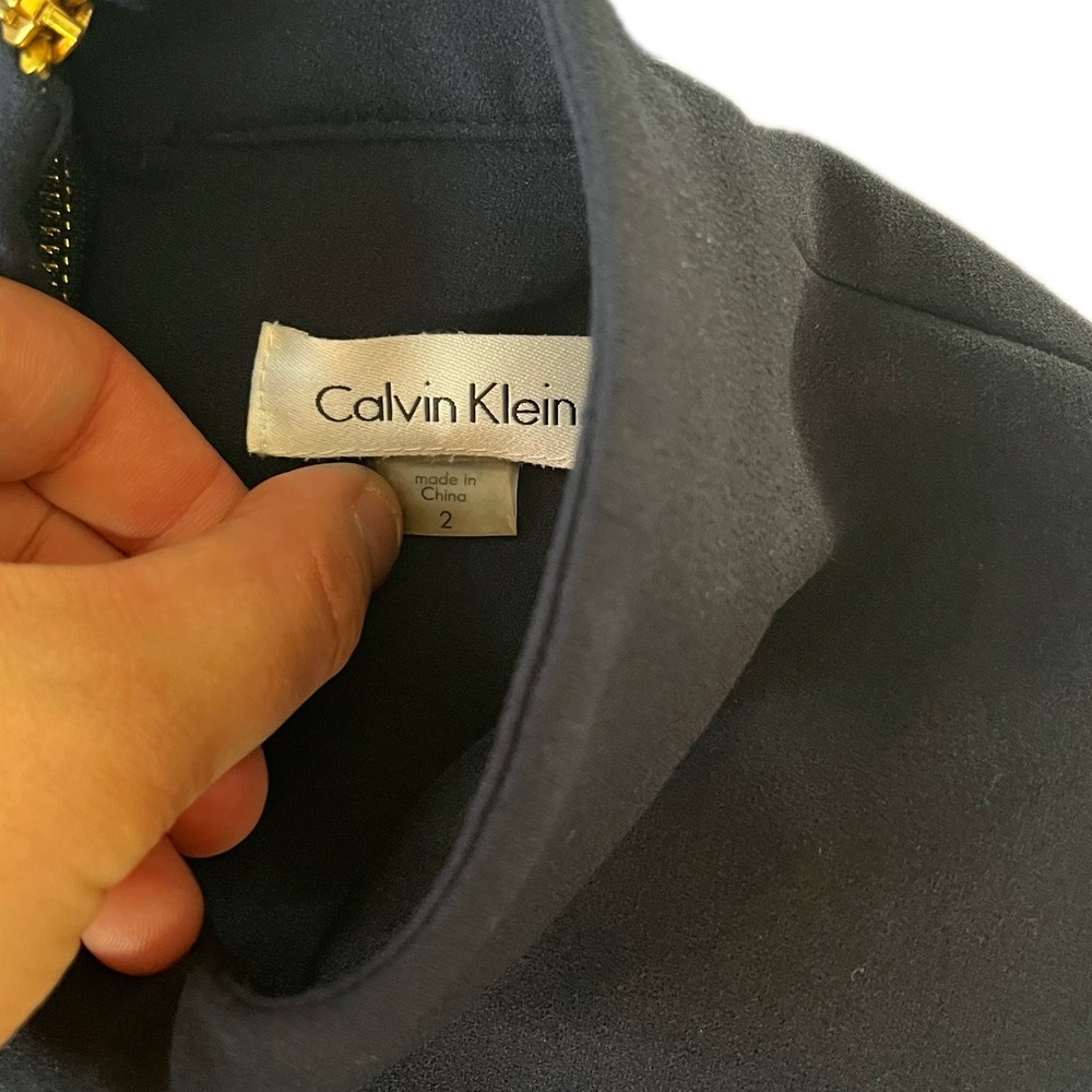 Calvin Klein Navy Sleeveless Mock Neck Sheath Dress - Women's Size 2 - Picture 7 of 11